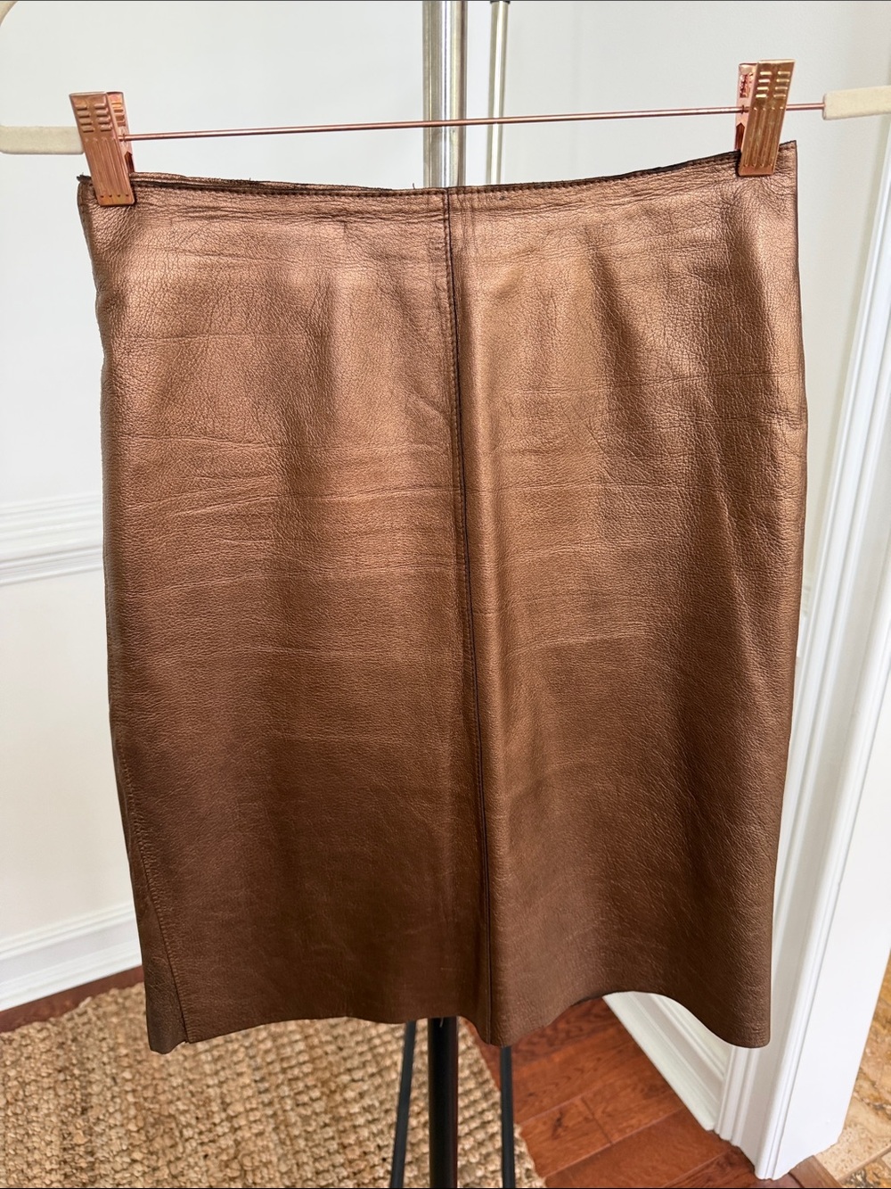bebe Metallic gold Brown Leather Pencil Skirt